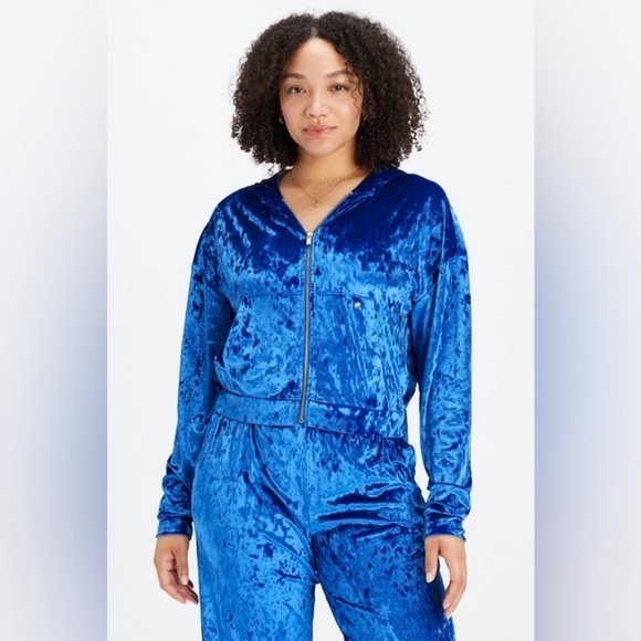 Fabletics Blue Crushed Velour Zip Up Hoodie Size XL - Picture 5 of 11
